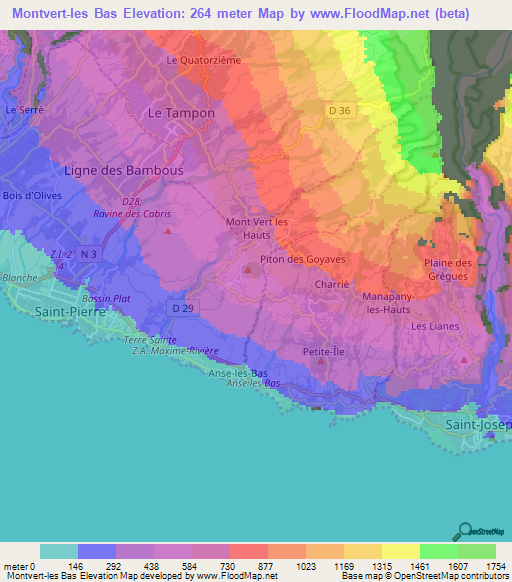 Montvert-les Bas,Reunion Elevation Map