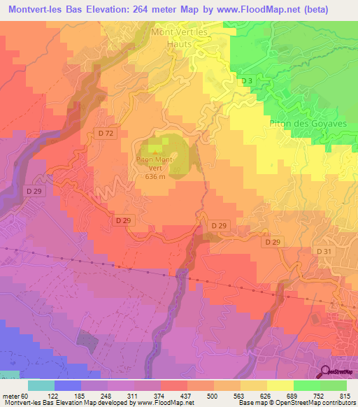 Montvert-les Bas,Reunion Elevation Map