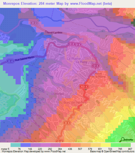 Monrepos,Reunion Elevation Map