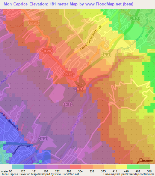 Mon Caprice,Reunion Elevation Map