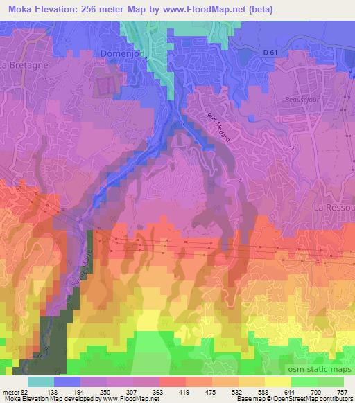 Moka,Reunion Elevation Map