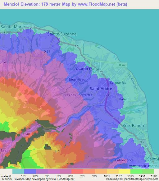 Menciol,Reunion Elevation Map
