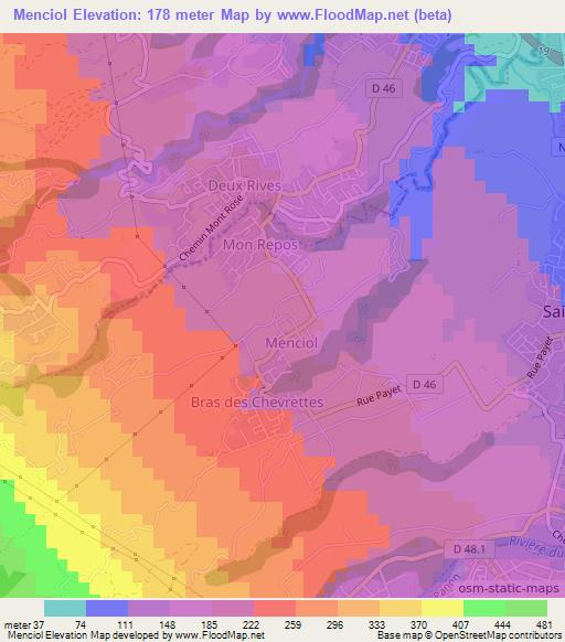 Menciol,Reunion Elevation Map