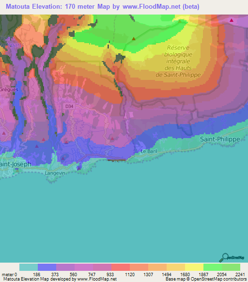 Matouta,Reunion Elevation Map