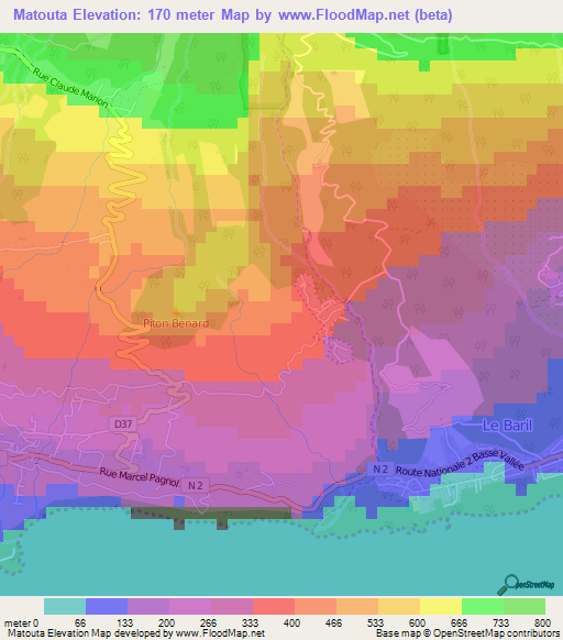 Matouta,Reunion Elevation Map