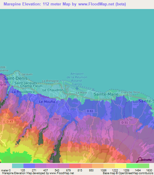Marepine,Reunion Elevation Map