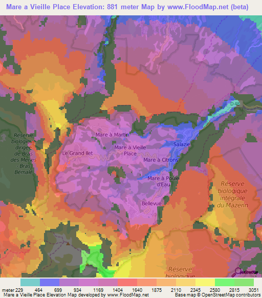 Mare a Vieille Place,Reunion Elevation Map