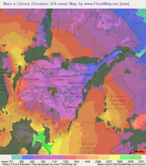 Mare a Citrons,Reunion Elevation Map