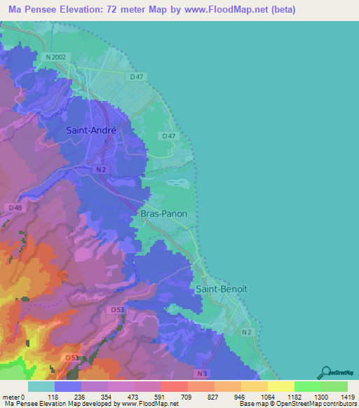 Ma Pensee,Reunion Elevation Map
