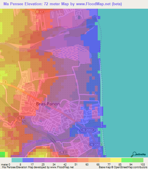 Ma Pensee,Reunion Elevation Map