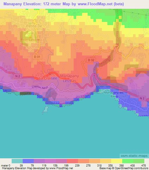 Manapany,Reunion Elevation Map