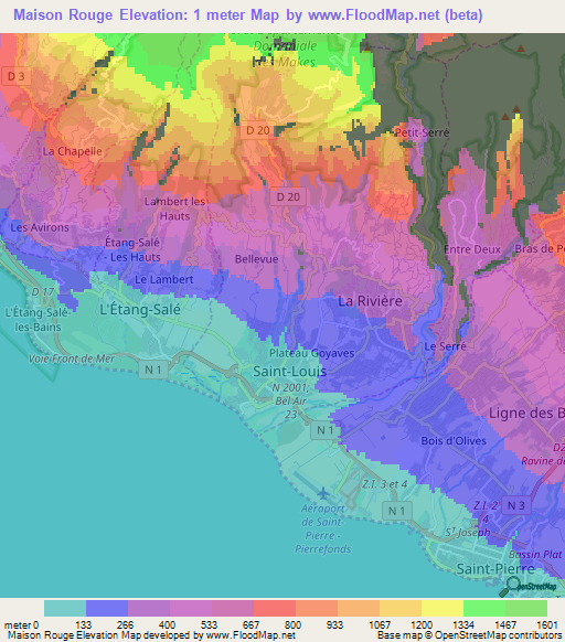 Maison Rouge,Reunion Elevation Map