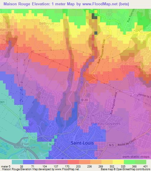 Maison Rouge,Reunion Elevation Map