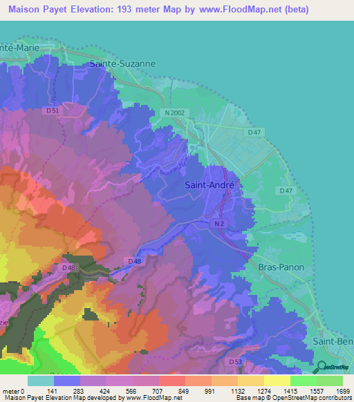 Maison Payet,Reunion Elevation Map