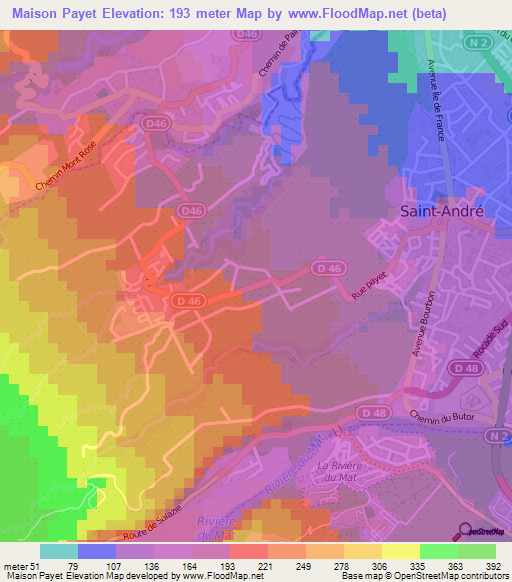 Maison Payet,Reunion Elevation Map