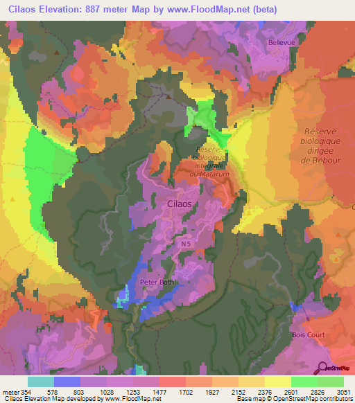 Cilaos,Reunion Elevation Map