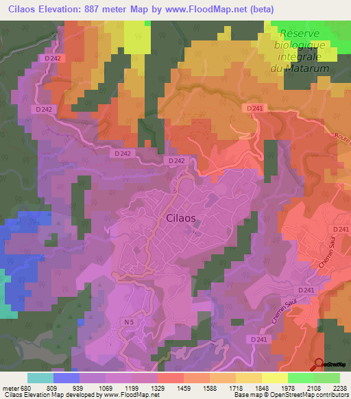 Cilaos,Reunion Elevation Map