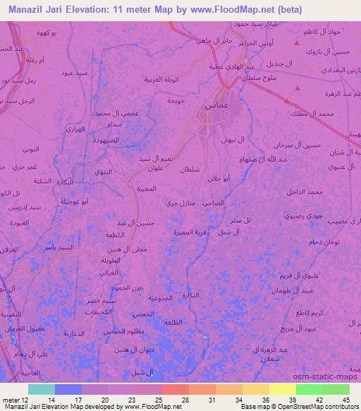 Manazil Jari,Iraq Elevation Map