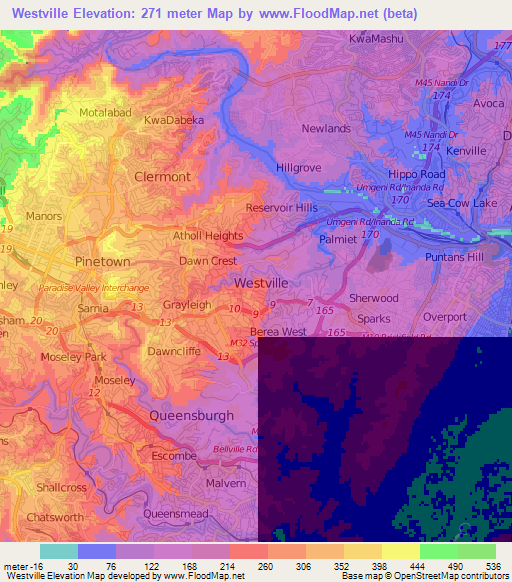 Elevation of Westville,South Africa Elevation Map, Topography, Contour