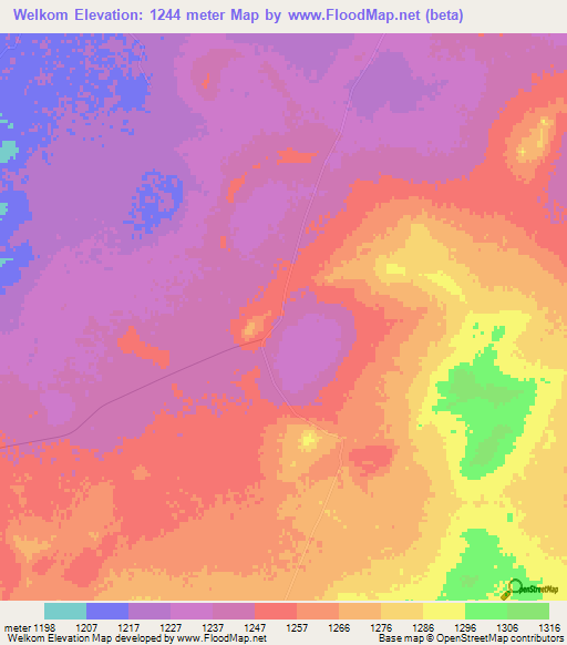 Welkom,South Africa Elevation Map