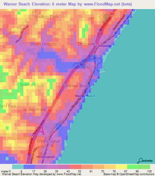 Warner Beach,South Africa Elevation Map