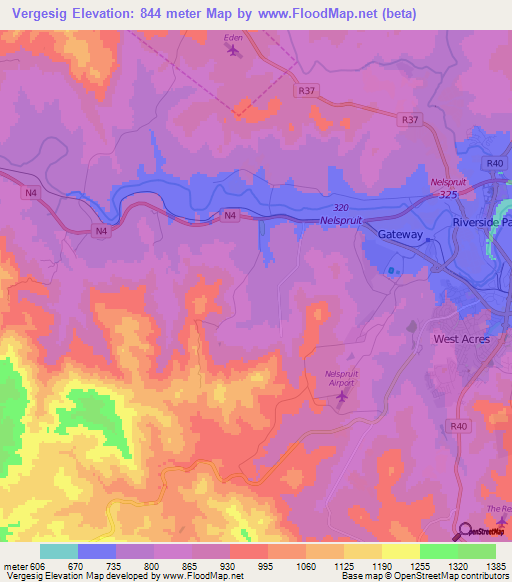 Vergesig,South Africa Elevation Map