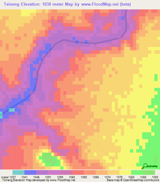Tsineng,South Africa Elevation Map