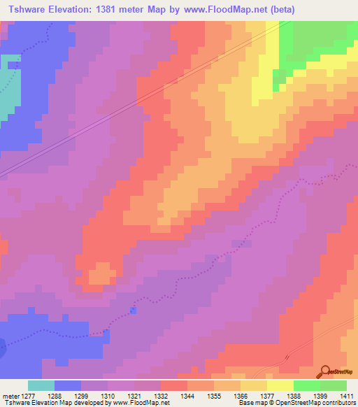 Tshware,South Africa Elevation Map