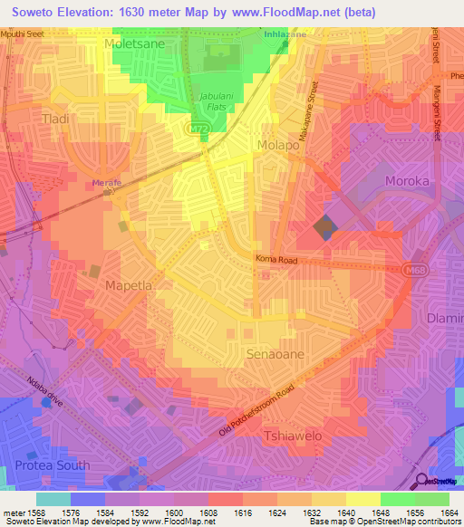 Soweto,South Africa Elevation Map