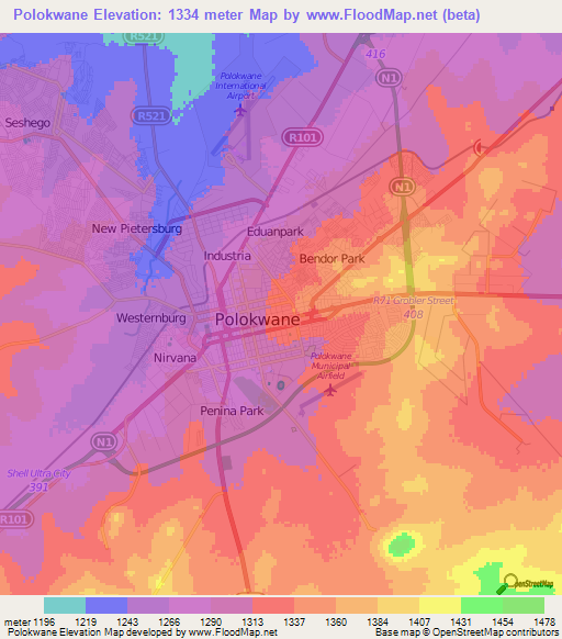 Polokwane,South Africa Elevation Map