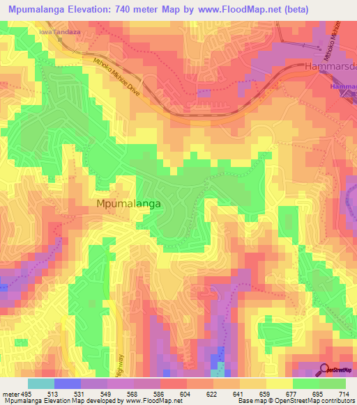 Mpumalanga,South Africa Elevation Map
