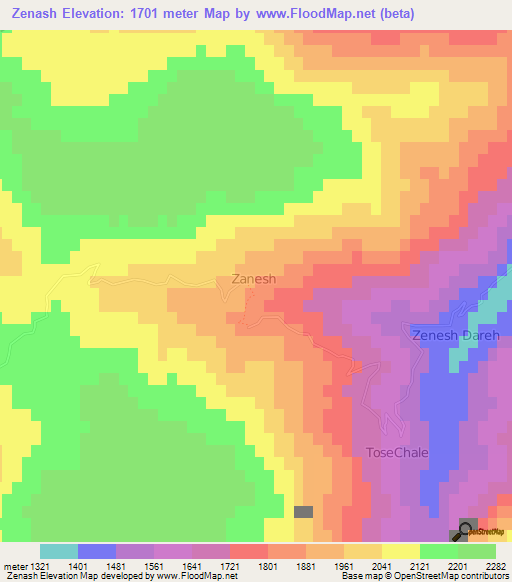 Zenash,Iran Elevation Map