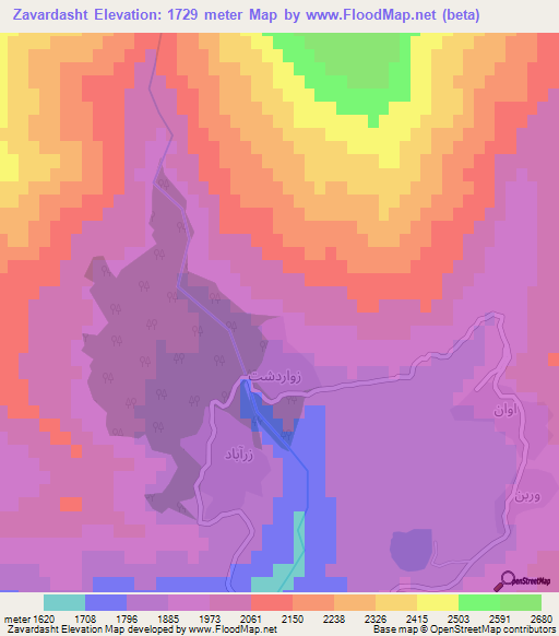 Zavardasht,Iran Elevation Map