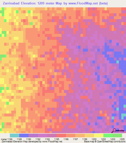 Zarrinabad,Iran Elevation Map