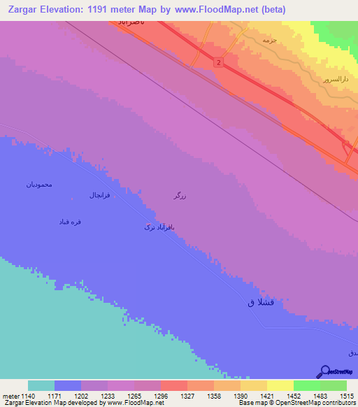 Zargar,Iran Elevation Map