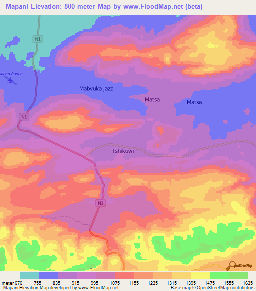 Mapani,South Africa Elevation Map