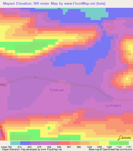 Mapani,South Africa Elevation Map