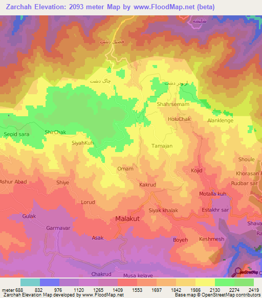 Zarchah,Iran Elevation Map