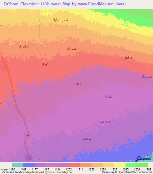 Za`faran,Iran Elevation Map