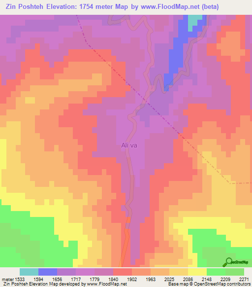 Zin Poshteh,Iran Elevation Map
