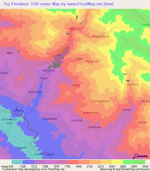 Yuj,Iran Elevation Map