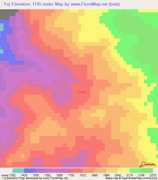 Yuj,Iran Elevation Map
