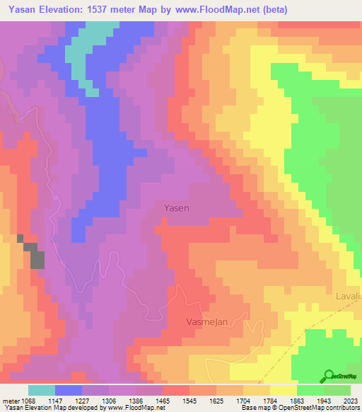 Yasan,Iran Elevation Map