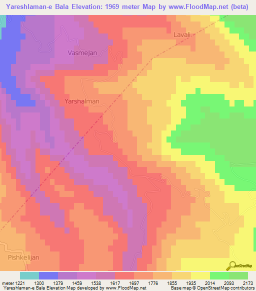 Yareshlaman-e Bala,Iran Elevation Map