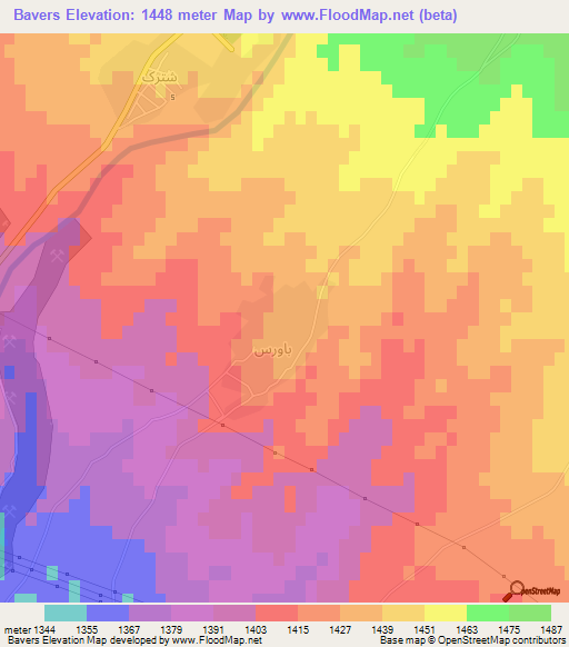 Bavers,Iran Elevation Map