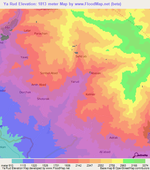 Ya Rud,Iran Elevation Map
