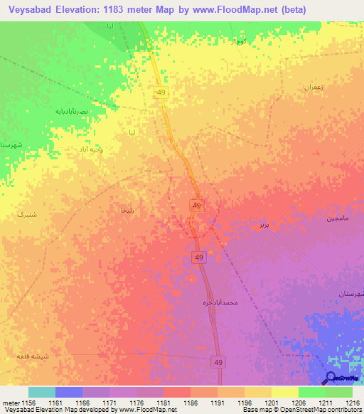 Veysabad,Iran Elevation Map