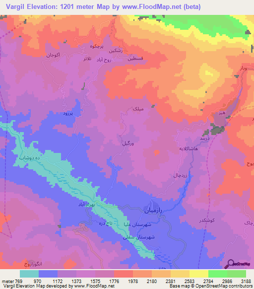 Vargil,Iran Elevation Map