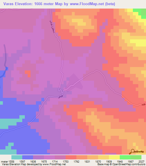 Varas,Iran Elevation Map