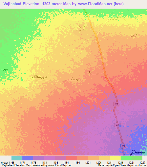 Vajihabad,Iran Elevation Map
